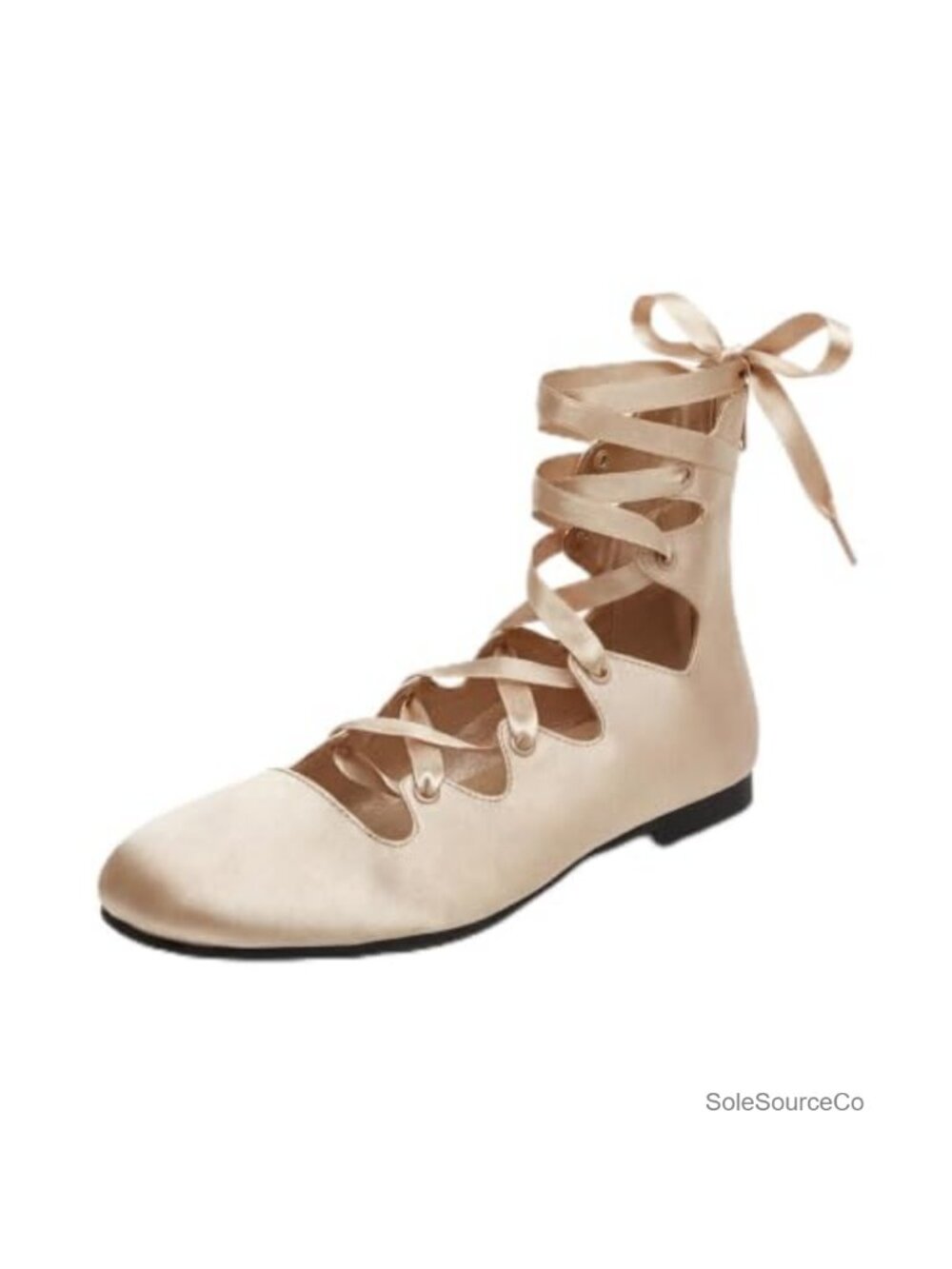 Satin Ballet Flats Round Toe Ribbon Ankle Tie Lace Up Comfort